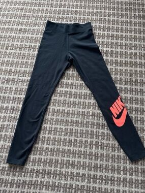 Nike Black Leggings with Coral Pink Logo